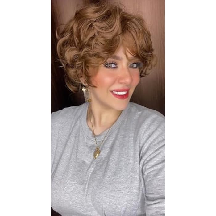 DILLARDS Elegant Short Curly Wig, Honey Blonde Synthetic Hair, Voluminous Style with Natural Looking Waves and Side Bangs - Image 3